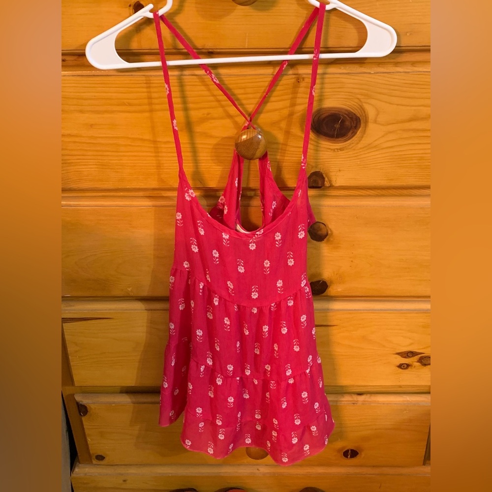 Vtg y2k 90s ABERCROMBiE & FiTCH Pink Floral Mesh Babydoll Tank Top S flowy boho